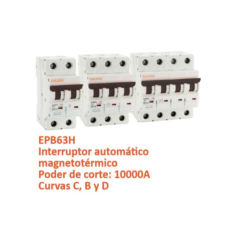 EPB63H3B25 Interruptor magnetotermico Alpha+ industrial. 3P, 25A, Curva B.  10kA